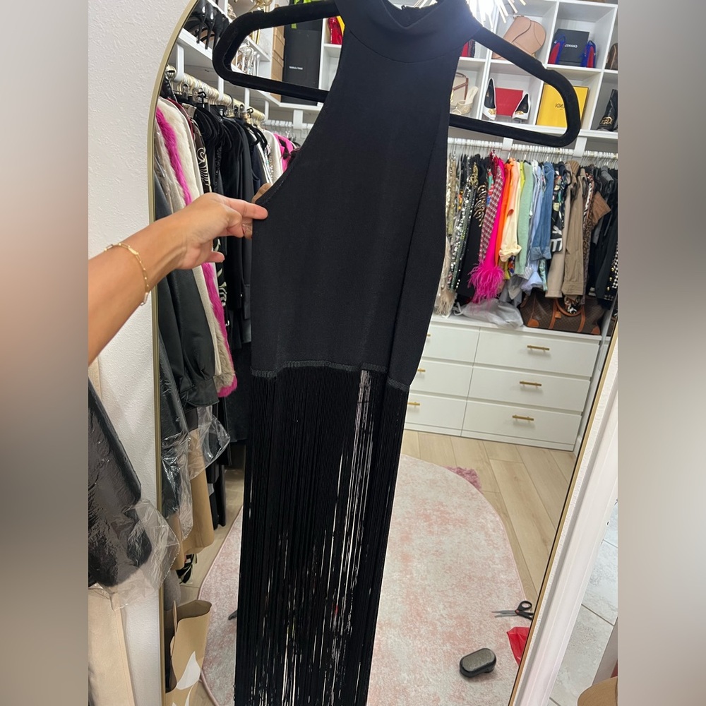 Zara Black Fringe Halter Tunic Top